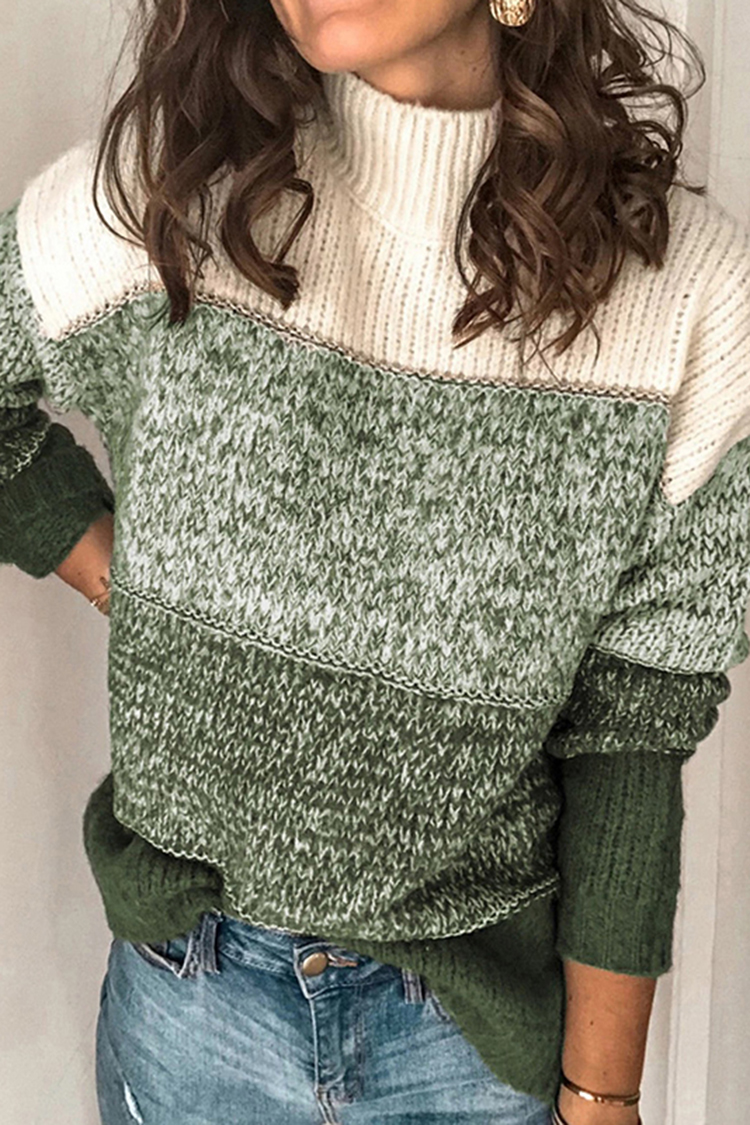 Casual Striped Panel Turtleneck Contrast Sweater-ABOXUN