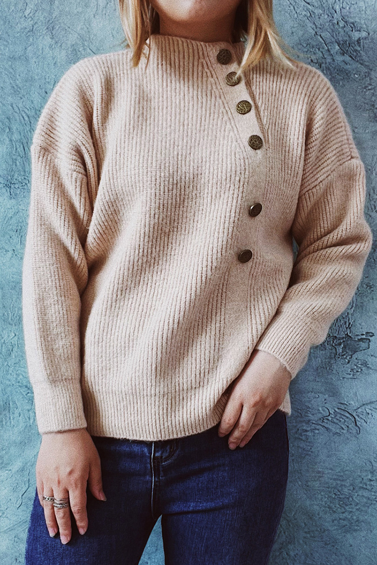Vintage Solid Diagonal Button Sweater-ABOXUN