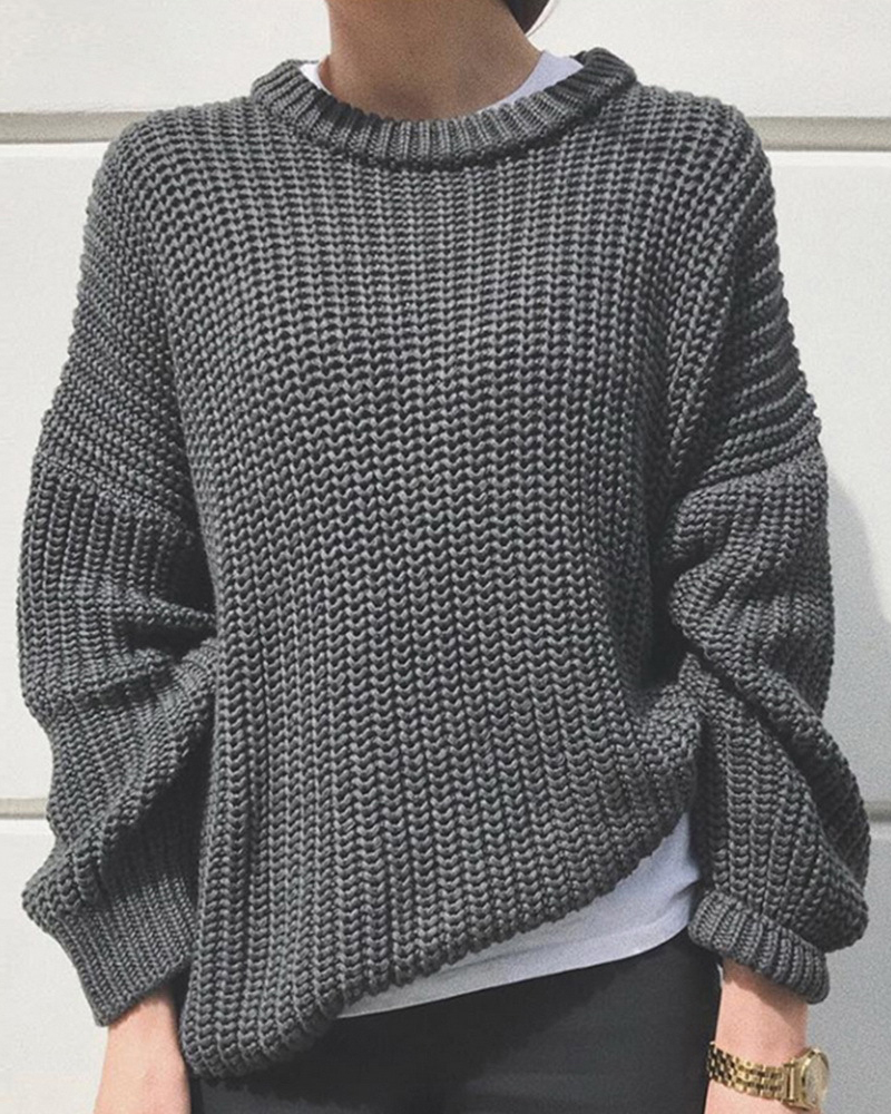 Long Sleeve Knitted Sweater-ABOXUN