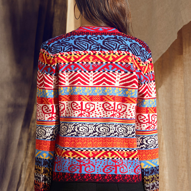 Ethnic Print Long Sleeve Casual Knit Cardigan-ABOXUN