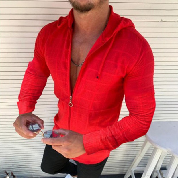 New casual slim long-sleeved hooded shirt-ABOXUN