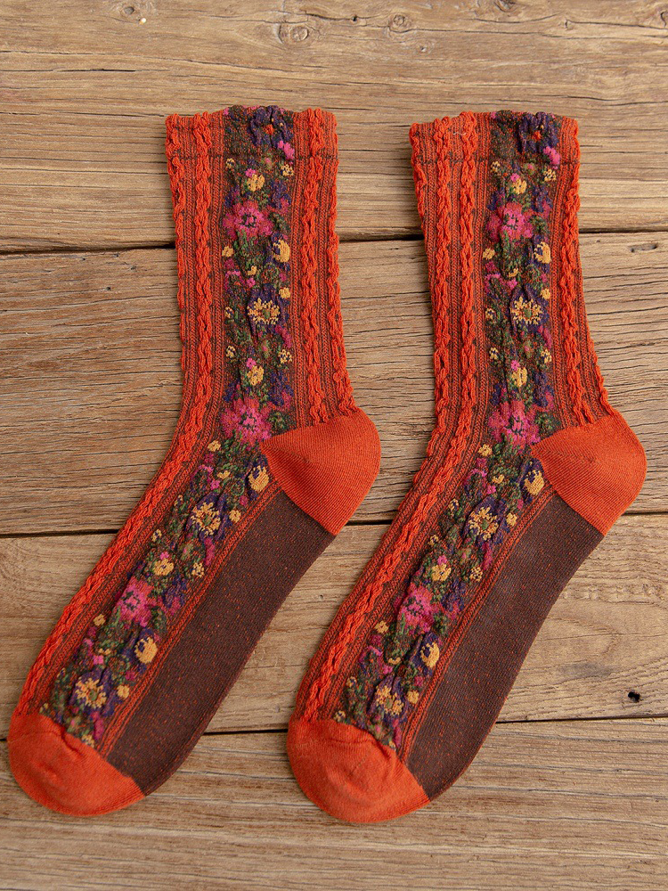Vintage Ethnic Flowers Medium Tube Socks-ABOXUN