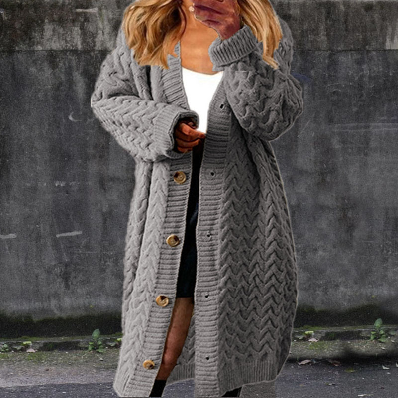 Solid Color Loose Mid Length Twist Button Sweater Cardigan-ABOXUN