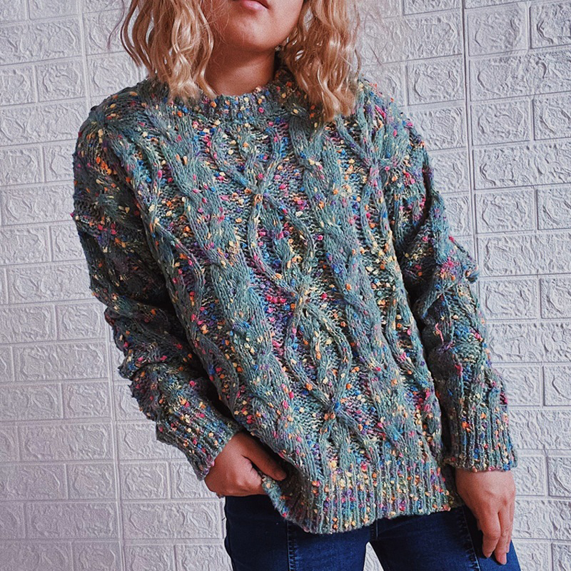 Vintage Long Sleeve Heathered Sweater-ABOXUN