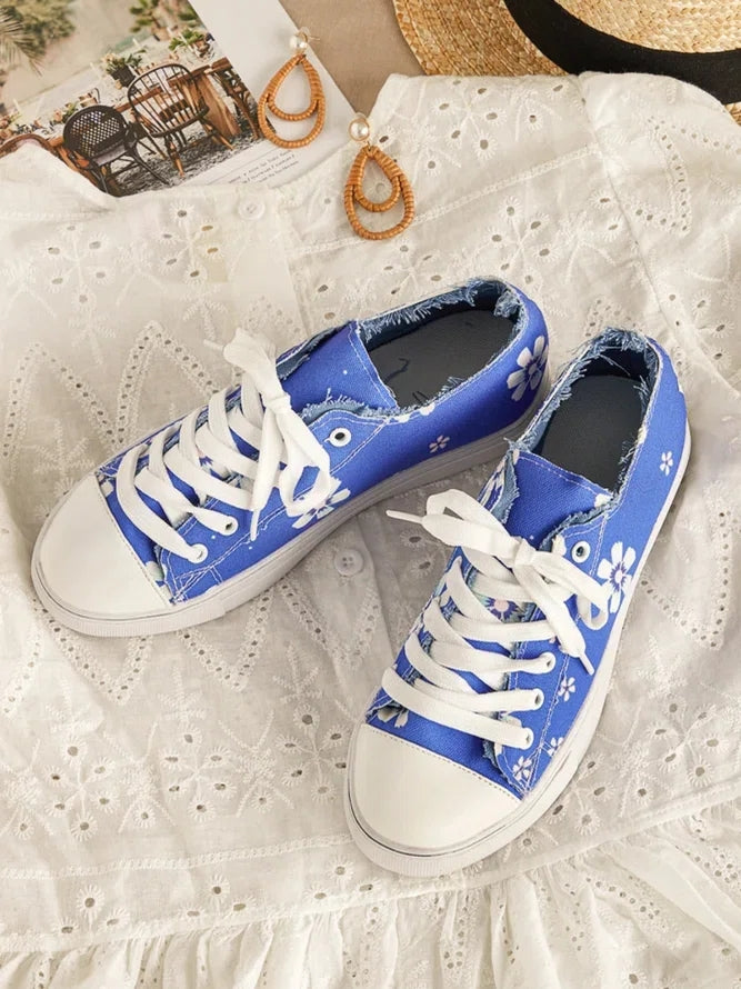 Women's Sneakers Floral Lace-up Canvas Sneakers-ABOXUN