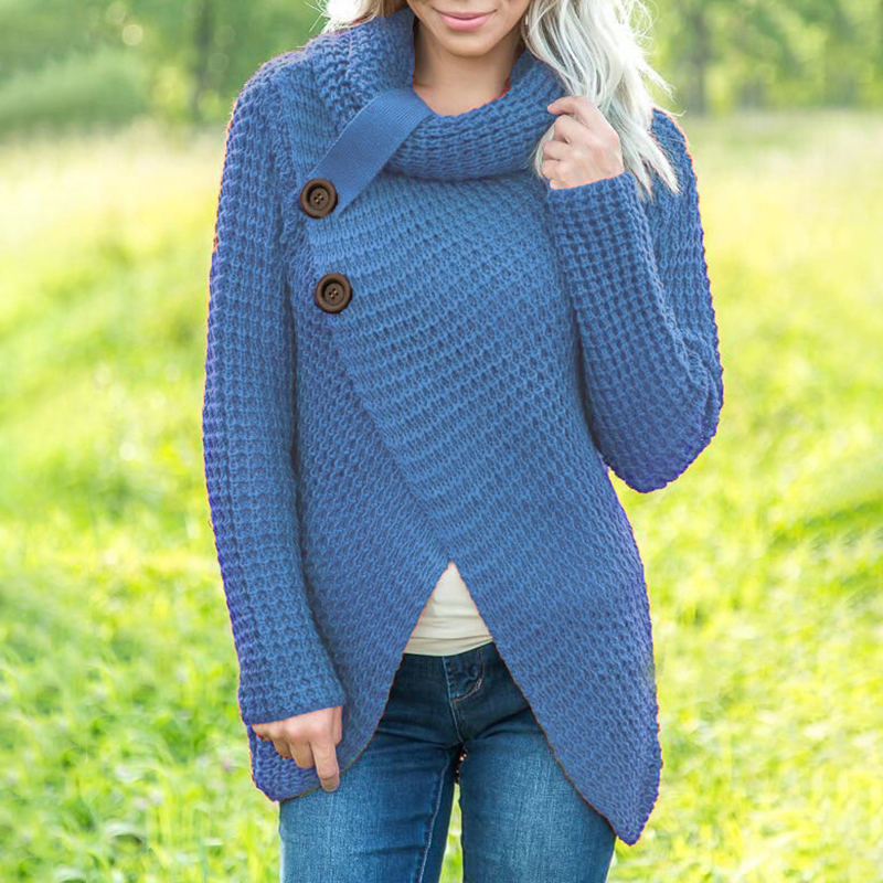 Casual Solid Color Irregular Long Sleeve Sweater-ABOXUN