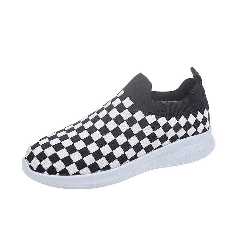 Ladies plaid low top knitted shoes-ABOXUN