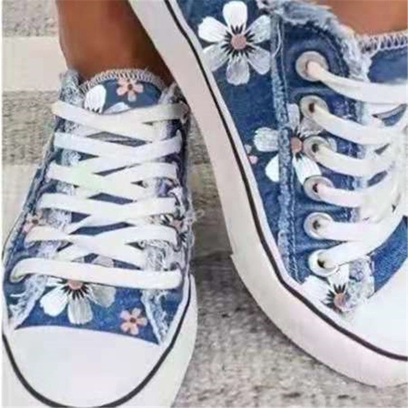 Women's Sneakers Floral Lace-up Canvas Sneakers-ABOXUN