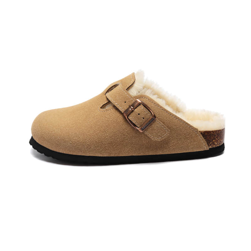 Round head  autumn and winter non-slip warm and comfortable flat bottom half slippers—Unisex-ABOXUN