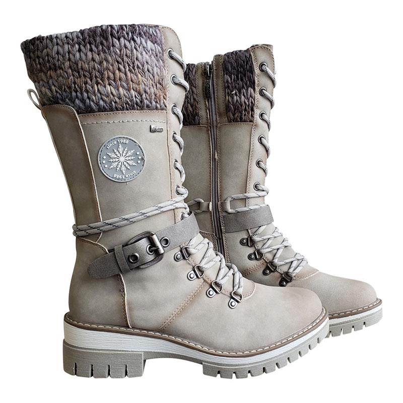 Grishay Women Buckle Lace Knitted Mid-calf Boots-ABOXUN