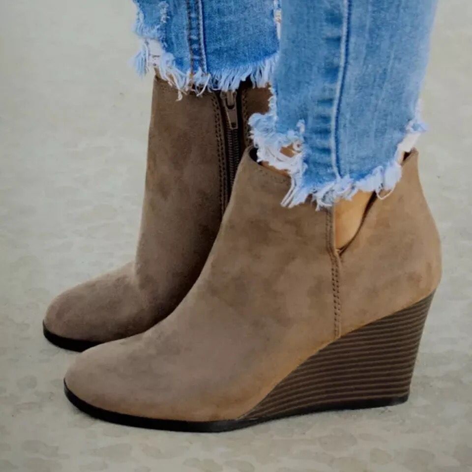 Women's Wedge Suede Cropped Martin Boots-ABOXUN
