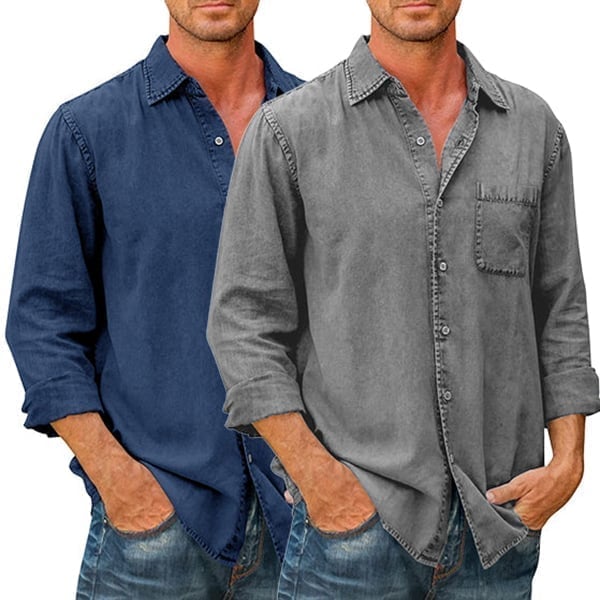 Last day 40% off🔥 Mens Denim Long Sleeve Button Down Shirt-ABOXUN
