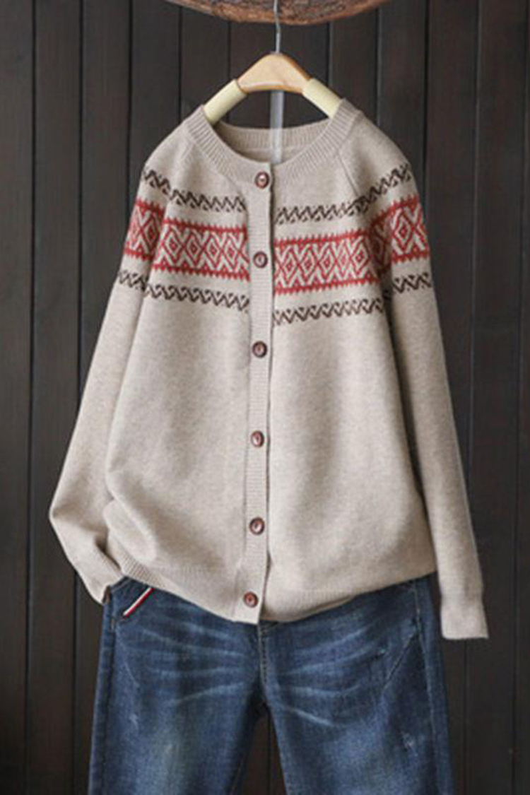 Vintage Loose Jacquard Versatile Sweater Cardigan-ABOXUN