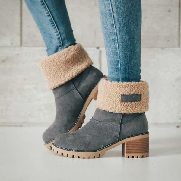 🔥Hot Sale🎁70% OFF 🎉Women Two Ways Wear Warm Square Heels Snow Boots-ABOXUN