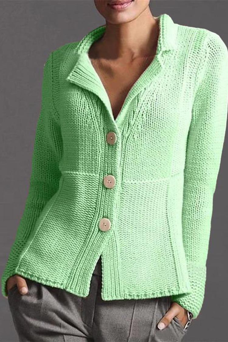 Vintage Solid Lapel Button Sweater Cardigan-ABOXUN