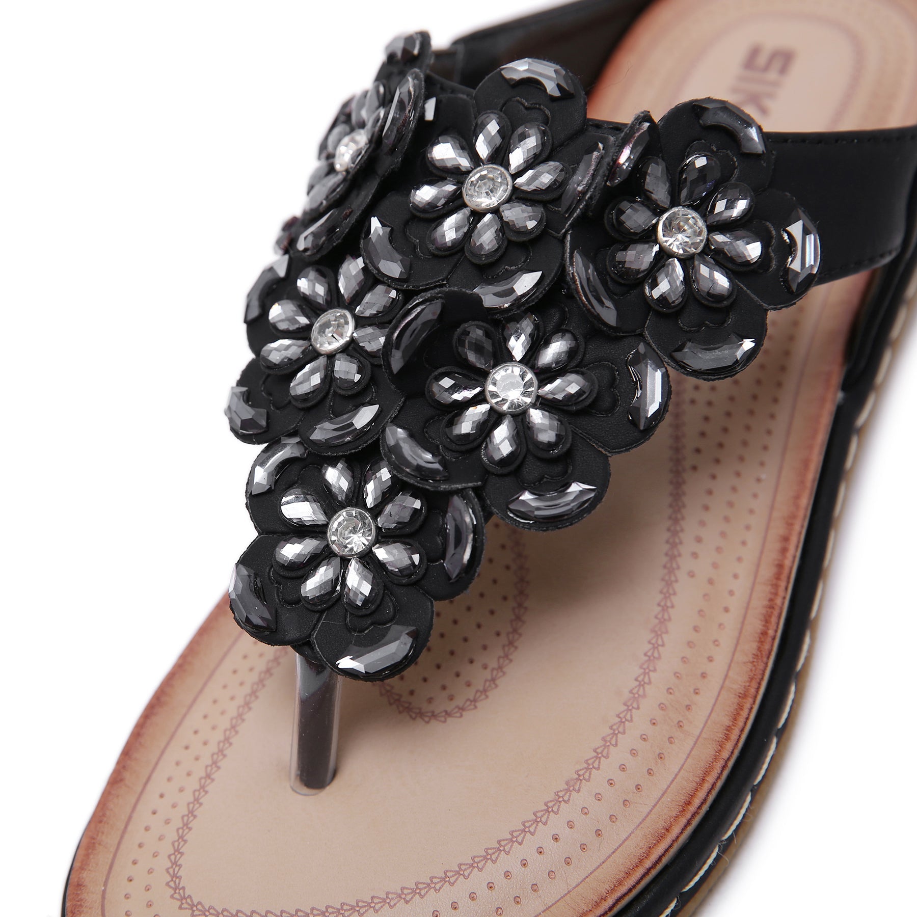 Bohemian Rhinestones Flower Beach Flip Flops Large Size Comfortable Sandals-ABOXUN