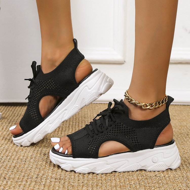 Lace Up Fish Mouth Platform Casual Women's Sandals-ABOXUN