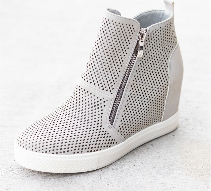 autumn heightened round toe hollow side zip women's shoes-ABOXUN