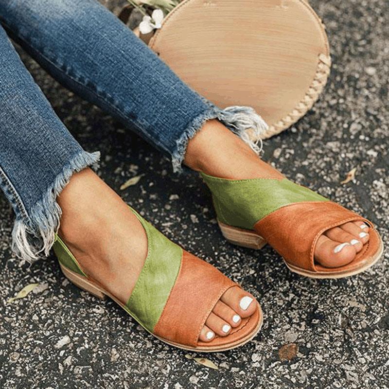 Women's Summer Causal Sandals Peep Toe Low Heels Sandals Shoes-ABOXUN