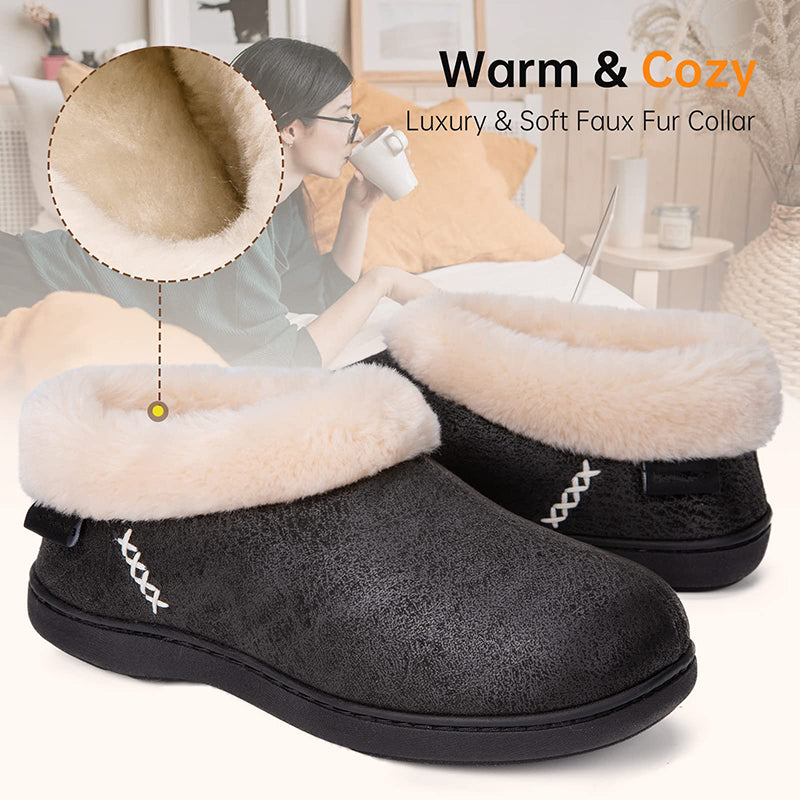 Women's Micro Suede Fuzzy Plush Lined Slippers with Cozy Memory Foam-ABOXUN
