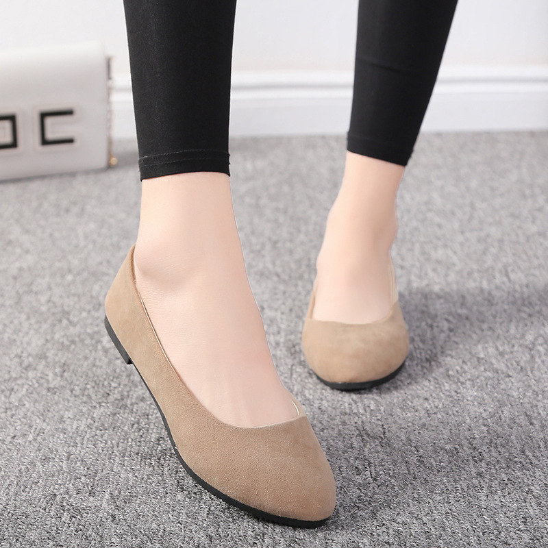suede slip-on shoes pointed toe Rubber Flat Shoes-ABOXUN
