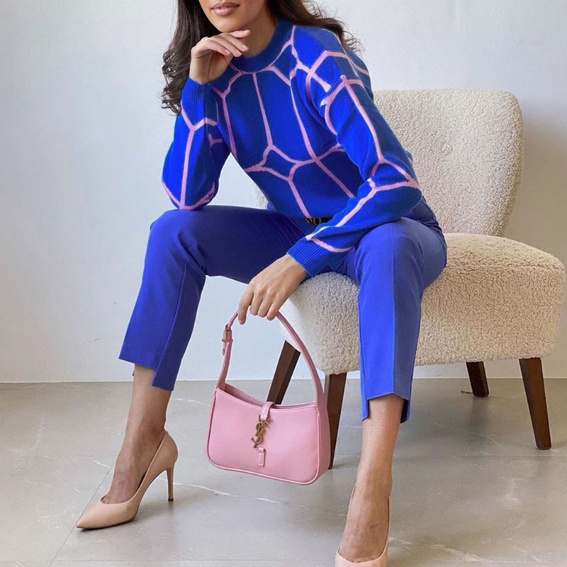 Geo Pattern Drop Shoulder Sweater-ABOXUN