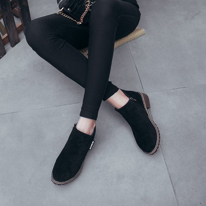 Women's Low Heel Low Side Zip Ankle Boots Martin Boots-ABOXUN