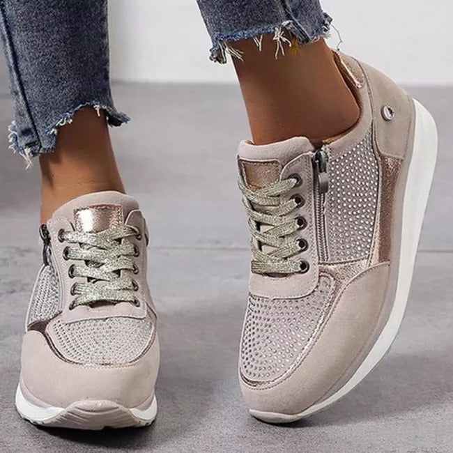 Women's Low Heel Lace Up Sneakers-ABOXUN