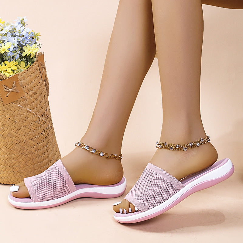 2022 summer new flying weaving women's slippers-ABOXUN