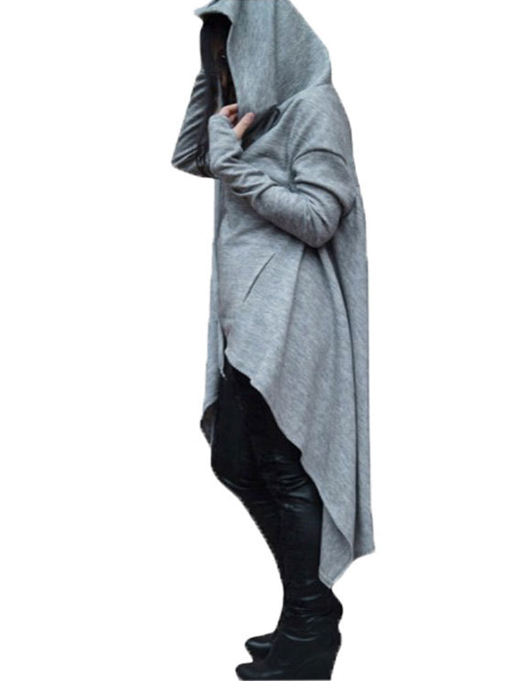 Solid Color Ladies Sweater Irregular Long Cloak with Hood Believe In God-ABOXUN