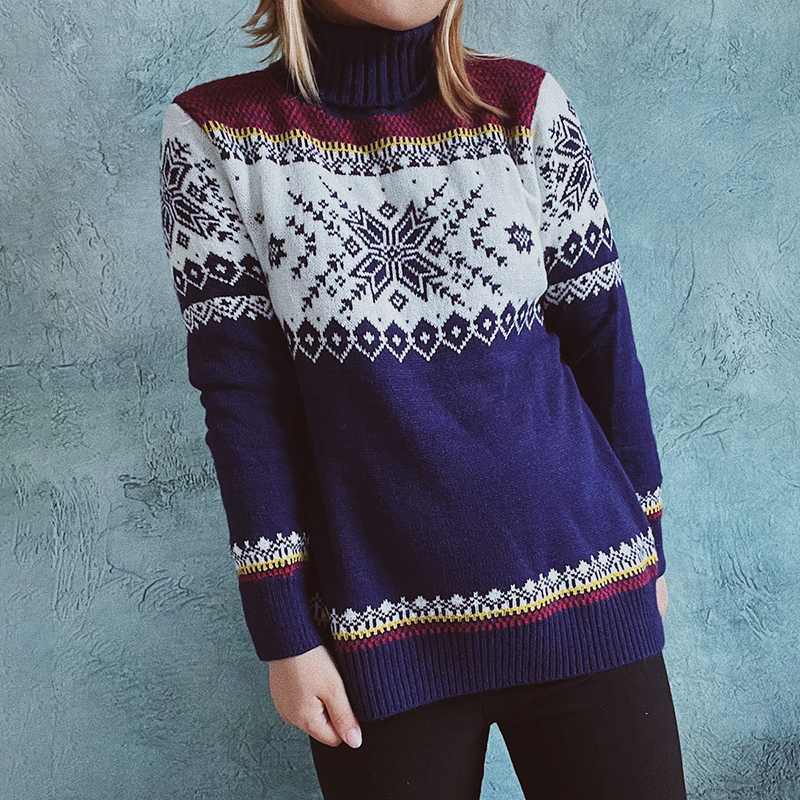 Vintage Totem Snowflake Long Sleeve Sweater-ABOXUN