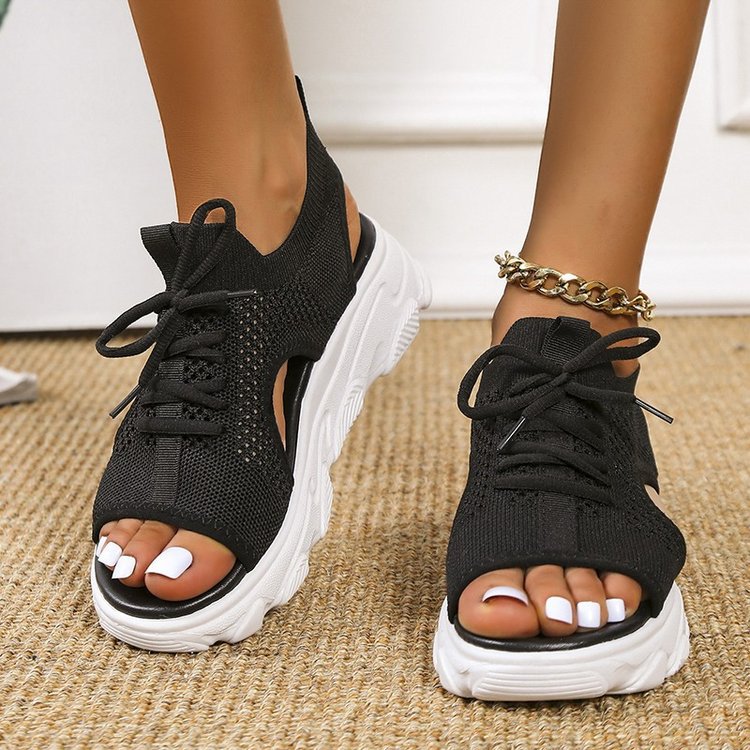 Lace Up Fish Mouth Platform Casual Women's Sandals-ABOXUN