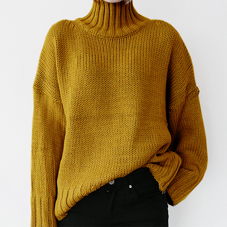 Casual Solid Color Turtleneck Sweater-ABOXUN