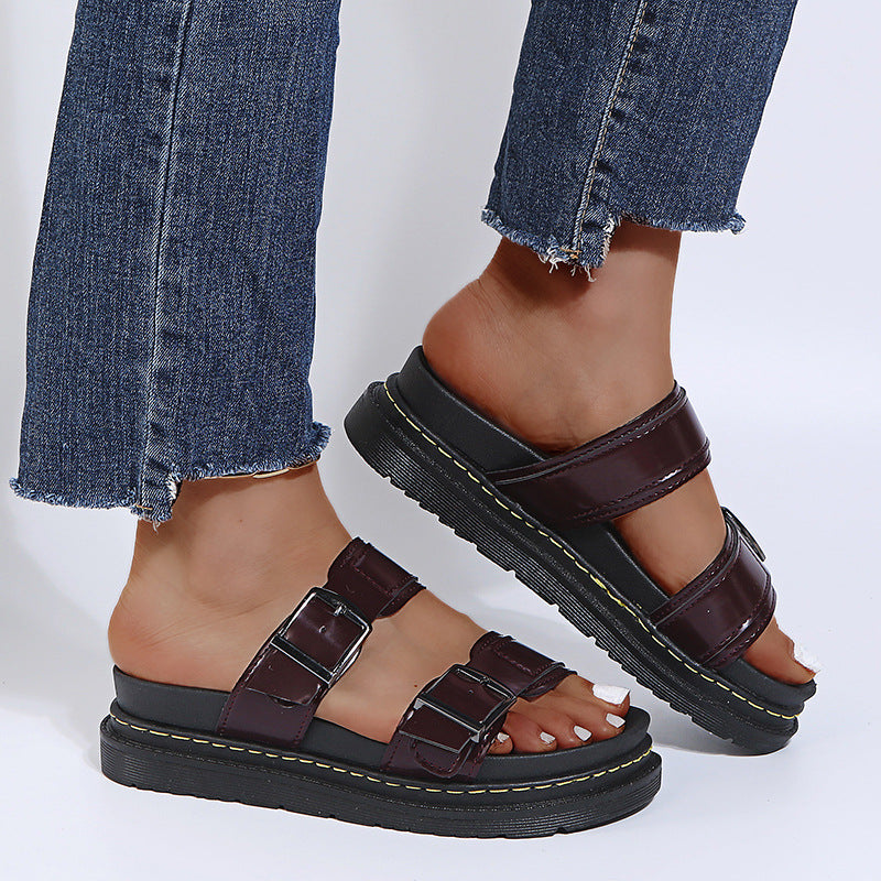 Platform Solid Buckle Ladies Sandals-ABOXUN