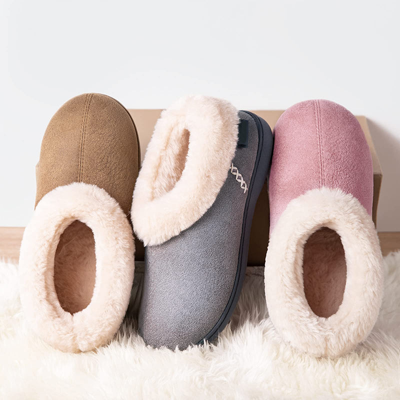 Women's Micro Suede Fuzzy Plush Lined Slippers with Cozy Memory Foam-ABOXUN