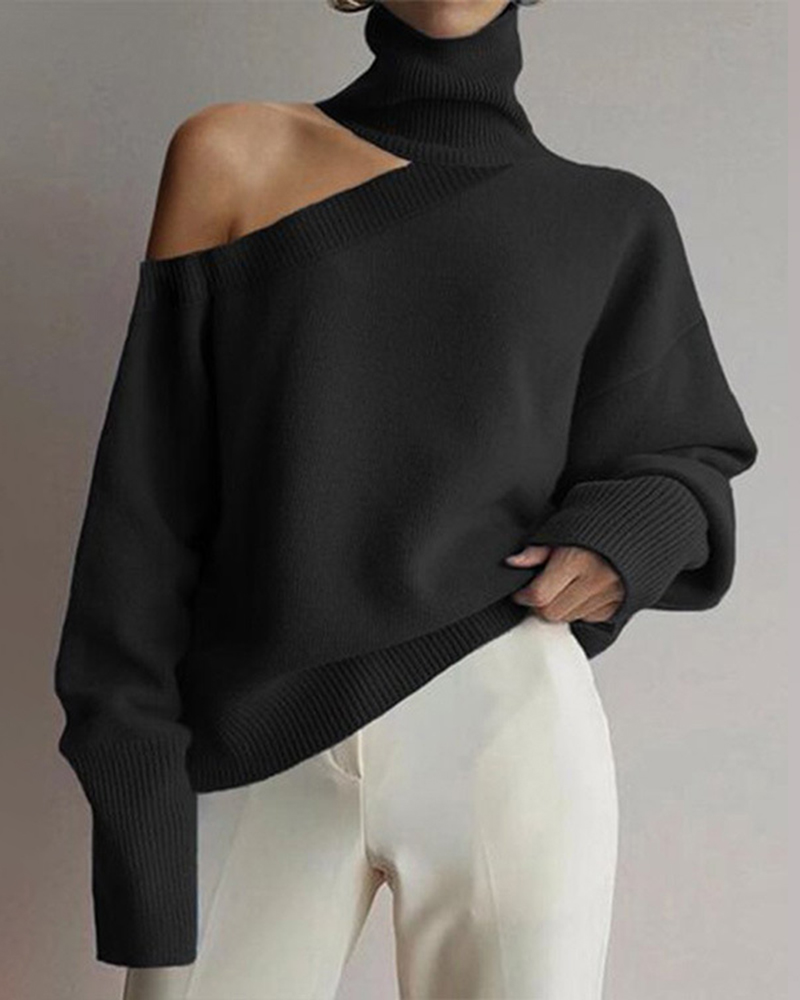 Off-the-shoulder Knitted Leopard Sweater-ABOXUN