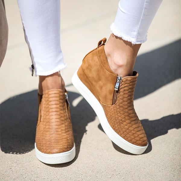 Women's Brown Boots Wedge Daily Comfy Sneakers-ABOXUN