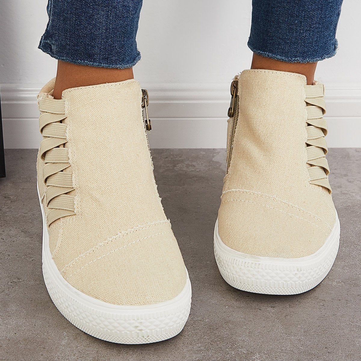 Women Casual Slip On Canvas Shoes Platform Low Top Wedge Sneakers-ABOXUN