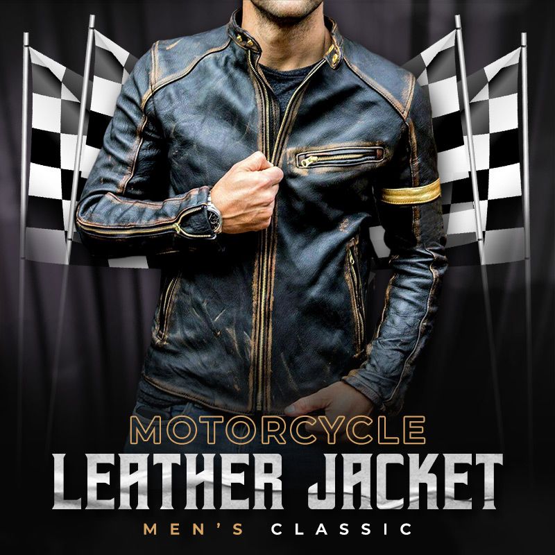 Men’s Classic Motorcycle Leather Jacket-ABOXUN