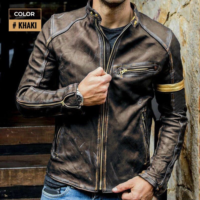 Men’s Classic Motorcycle Leather Jacket-ABOXUN