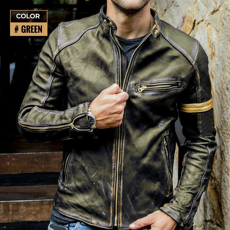 Men’s Classic Motorcycle Leather Jacket-ABOXUN
