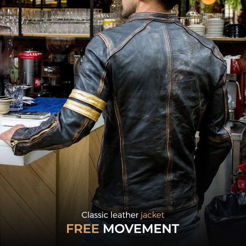 Men’s Classic Motorcycle Leather Jacket-ABOXUN