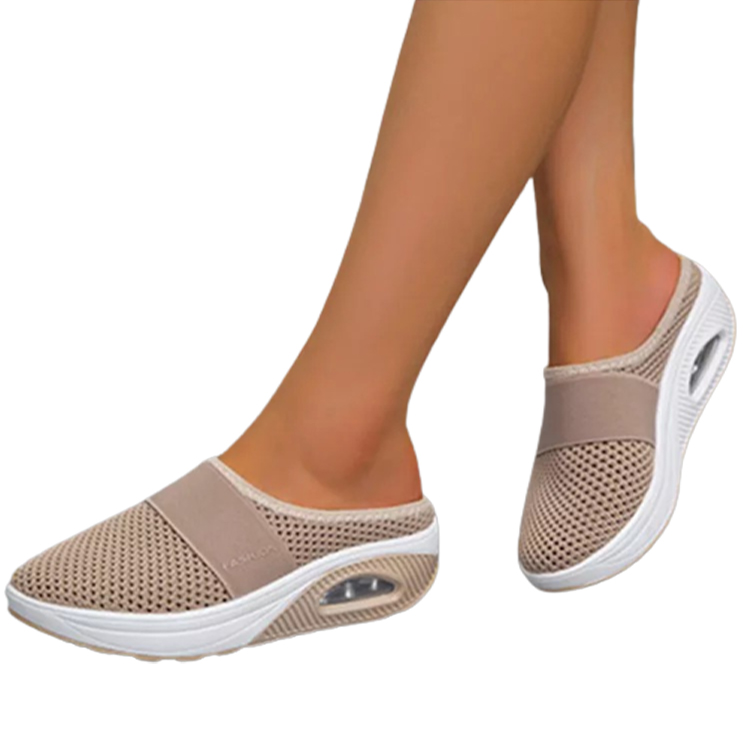 Women Daily Fly Knit Fabric Summer Air Cushion Mule Slippers-ABOXUN