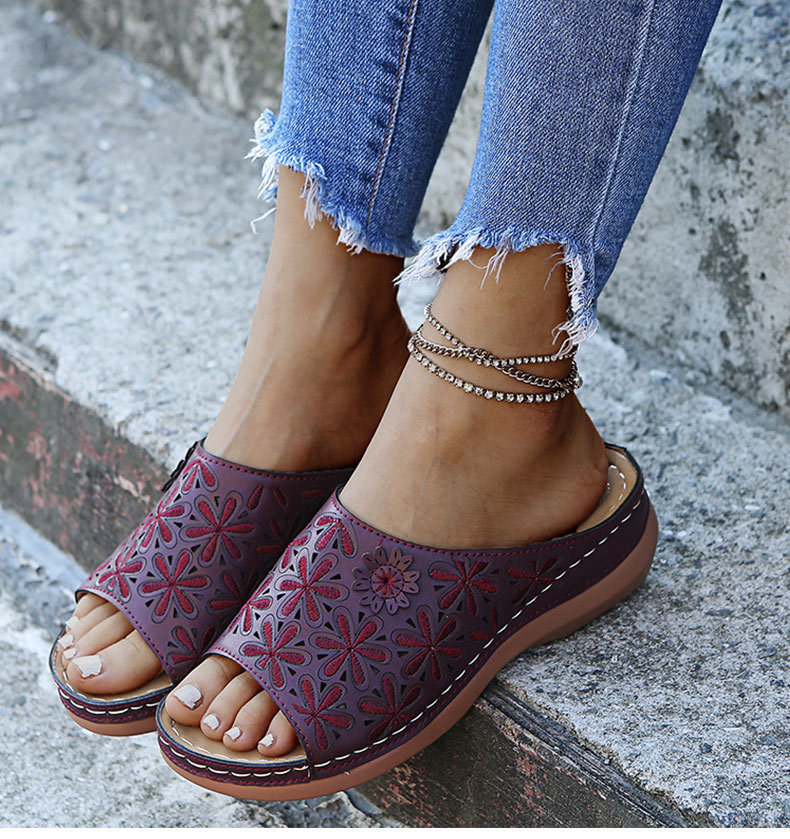 Women's Flat Bottom Hollow Solid Color Slippers-ABOXUN