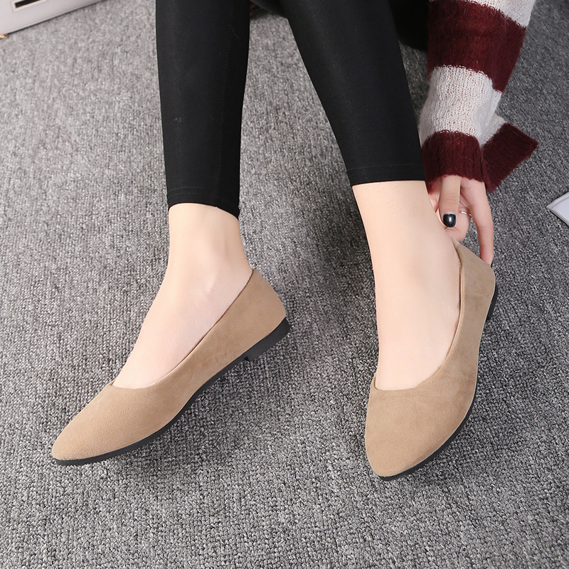 suede slip-on shoes pointed toe Rubber Flat Shoes-ABOXUN