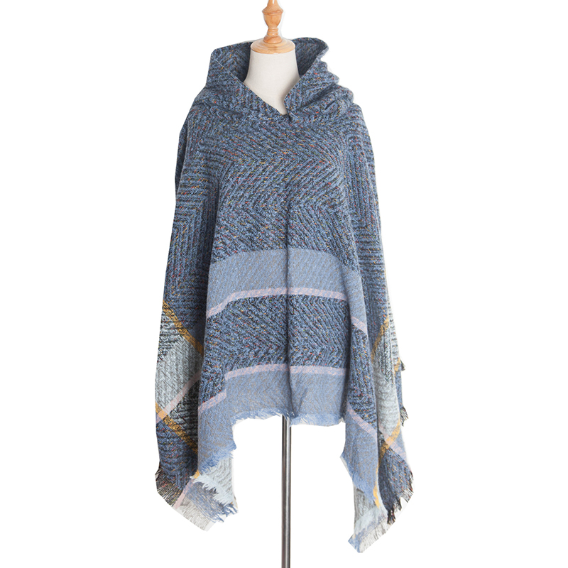 Vintage Herringbone Hooded Pullover Shawl-ABOXUN