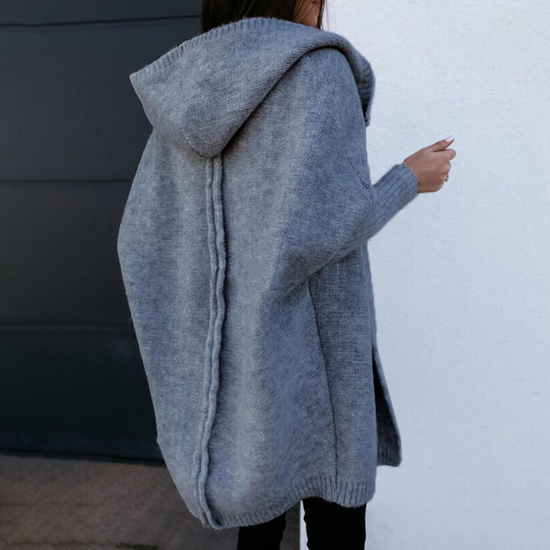 Casual Loose Hooded Knitted Cardigan-ABOXUN