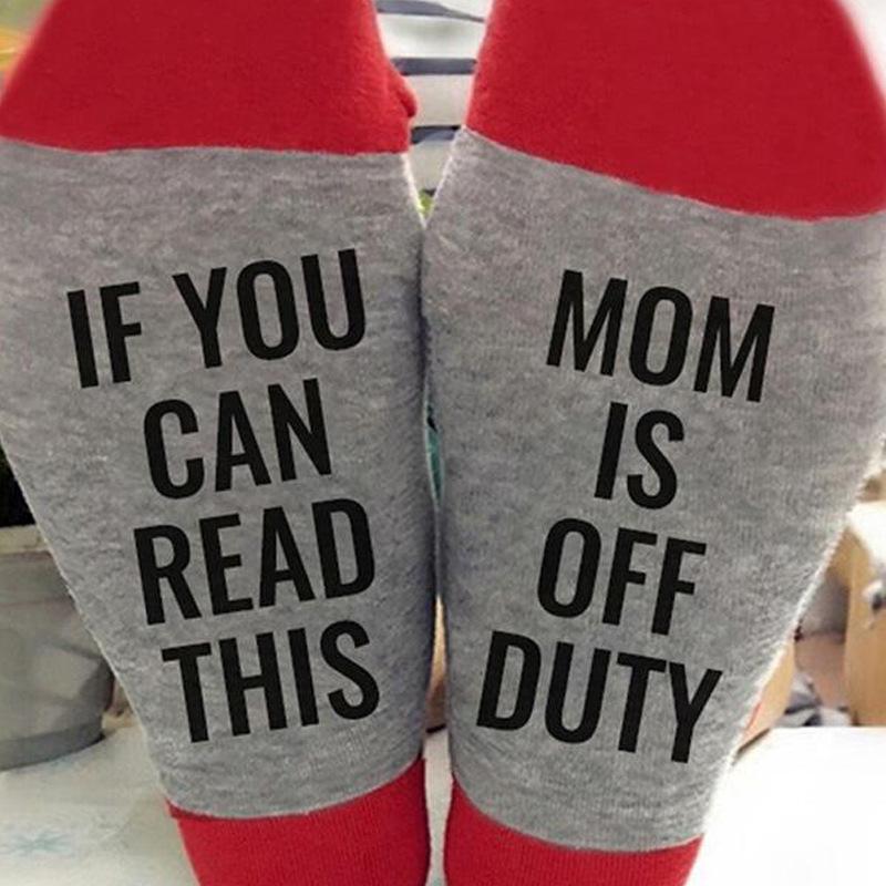 5 Pairs If You Can Read This Mom Is Off Duty Cotton Socks Letter Printing Novelty Socks-ABOXUN