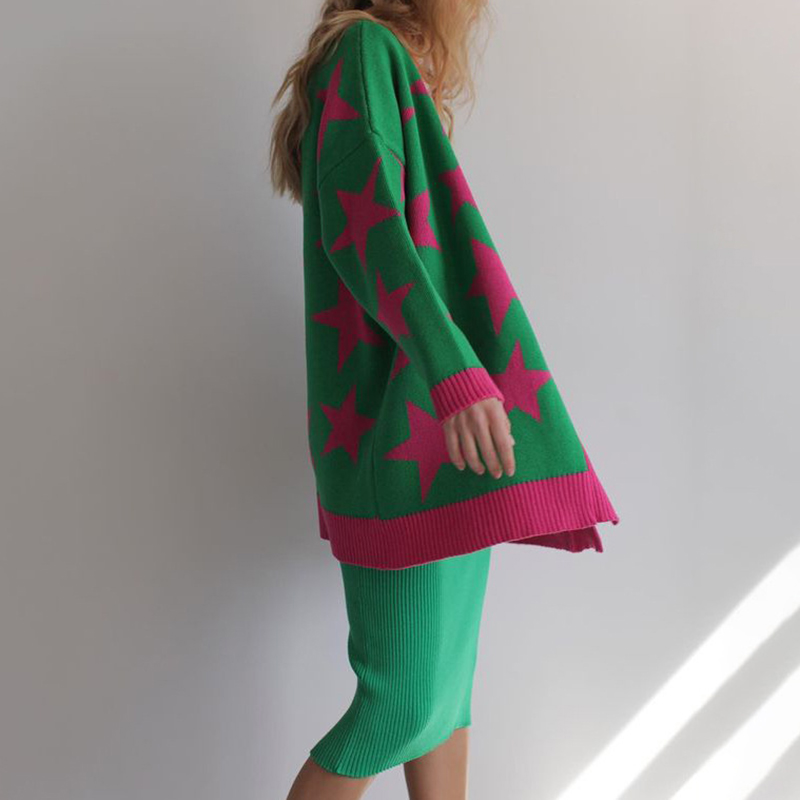 Loose Star Long Sleeve Sweater Cardigan-ABOXUN