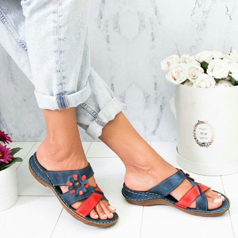 Summer Fashion Ladies Floral Colorblock Wedge Sandals-ABOXUN